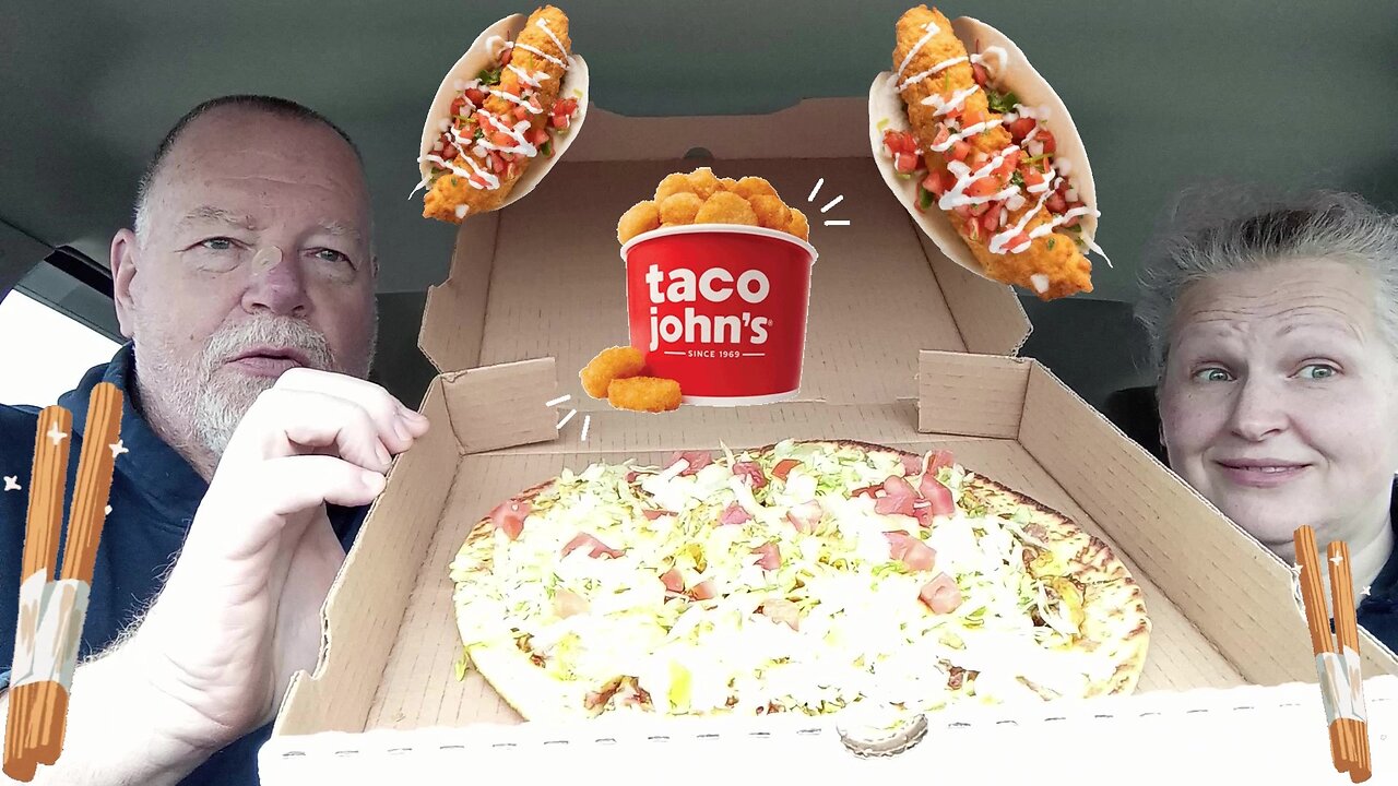 Taco Johns Mukbang Review, Taco Pizza, Fish Taco, Best Churro Of My Life!