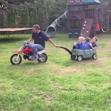 BMX Moto Bike Pulling Kids Wagon Fail