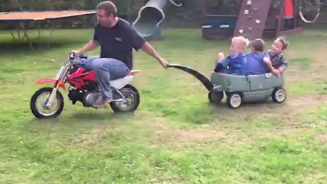 BMX Moto Bike Pulling Kids Wagon Fail