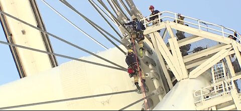 Firefighters train 550 feet above the Las Vegas Strip