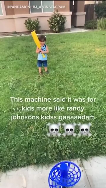 Pitching machine sends whiffle ball straight into kid's face