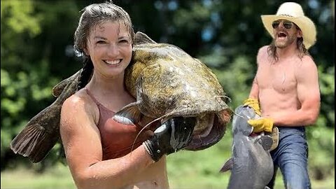 Two Giant Catfish with World's Greatest Bull Rider!