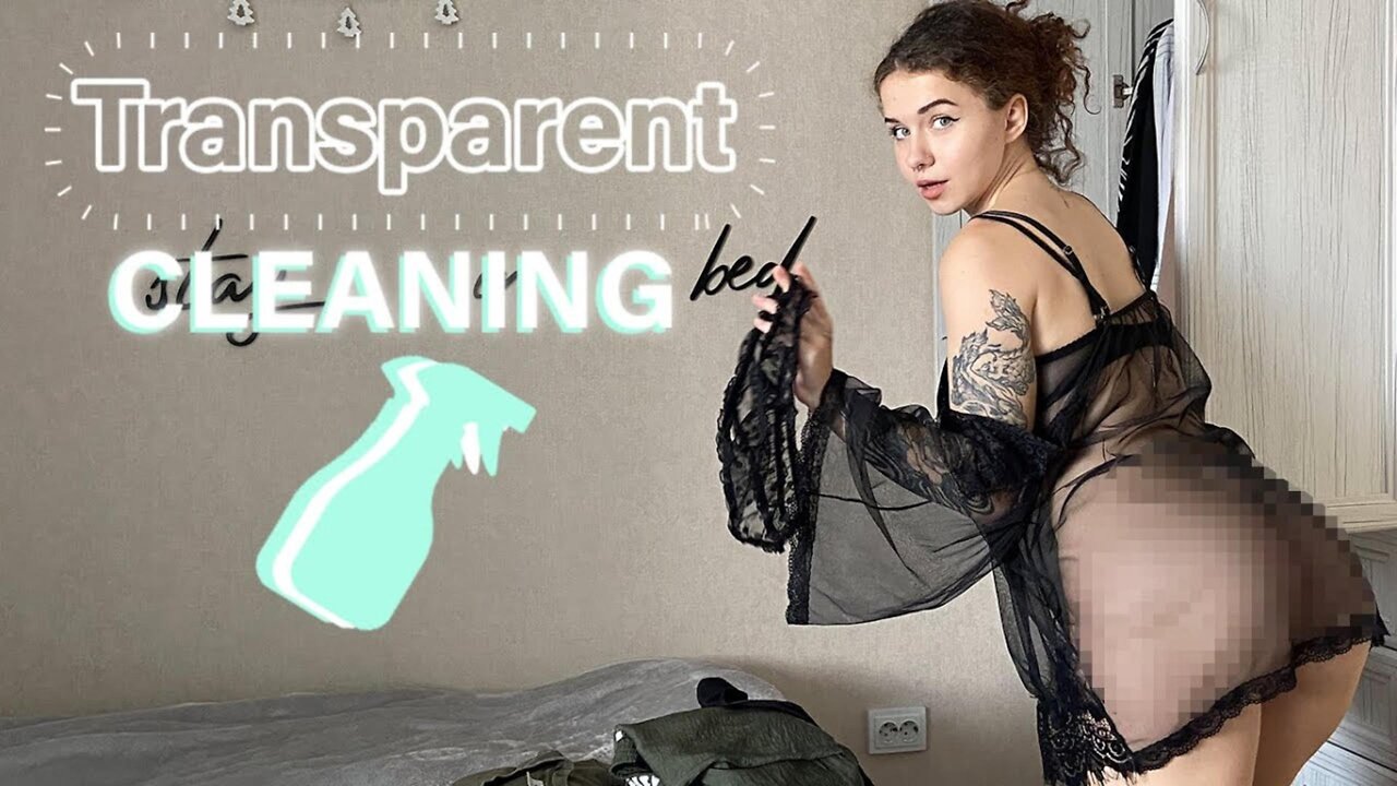 [4K USA Housewife] CLEANING with Keysi Purple _ Transparent Dress Try-On HAUL _ See-Through Style