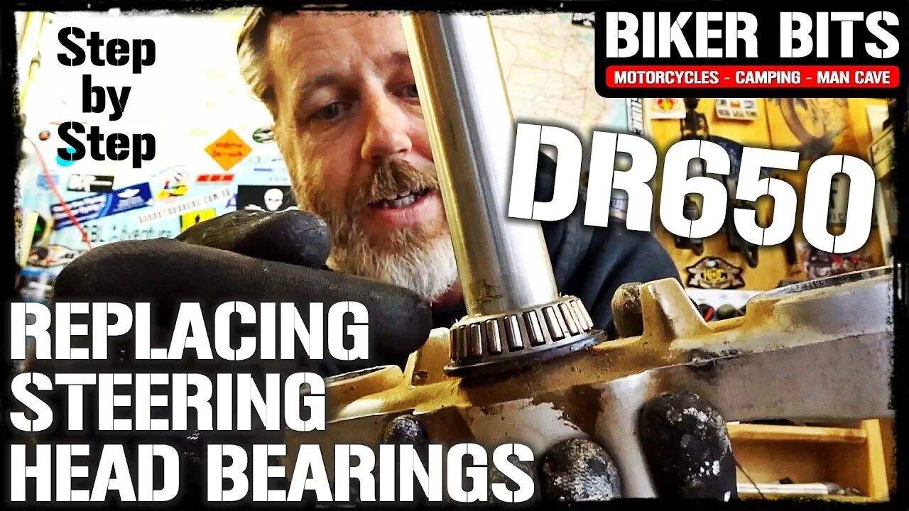 DR650 Replacing Steering Head Bearings!