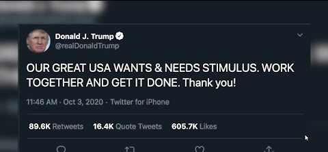 President Trump calls for Congress to make another stimulus bill