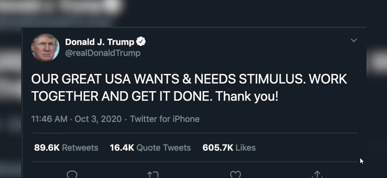 President Trump calls for Congress to make another stimulus bill