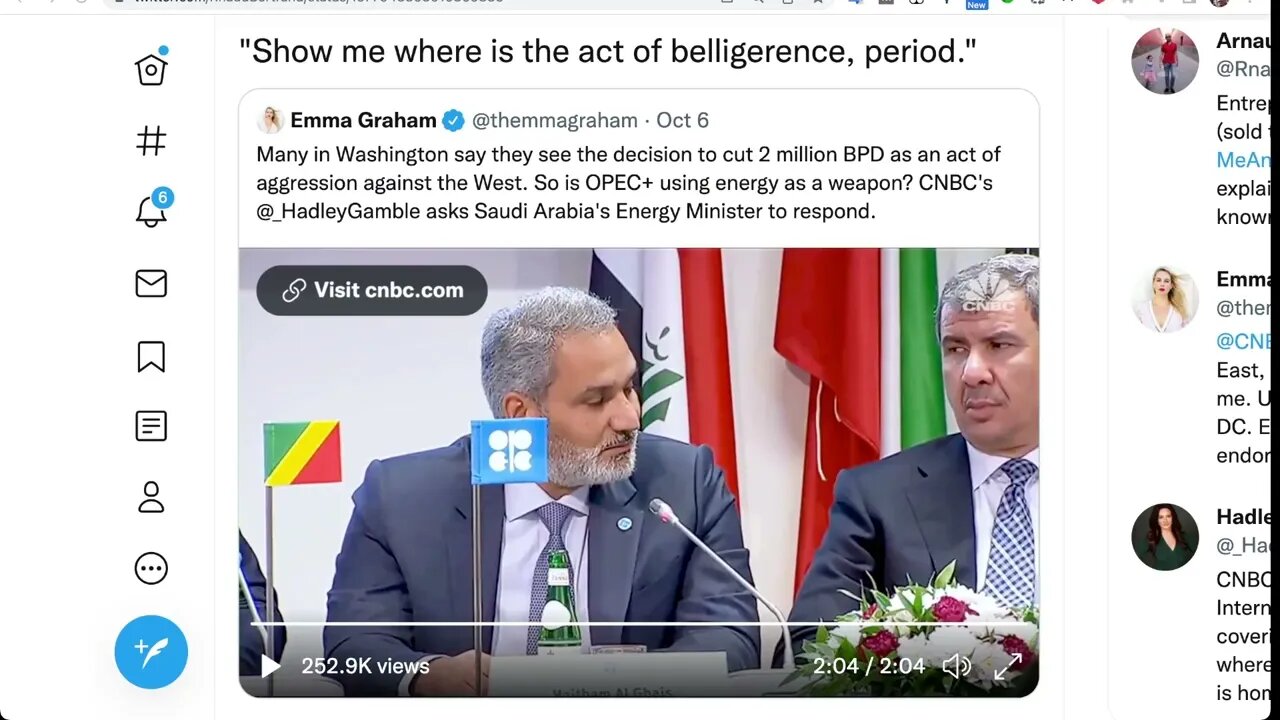 🟨 記者問產油國組織；「你們是否把能源作為武器？」答案是... 🟨