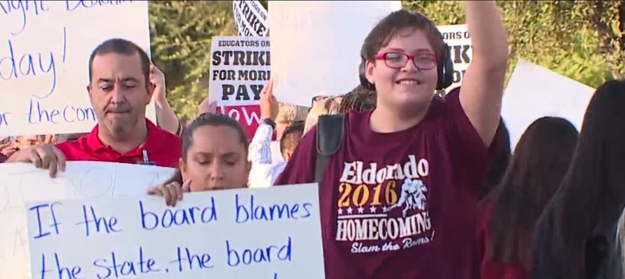 Teachers and students rally in front of schools