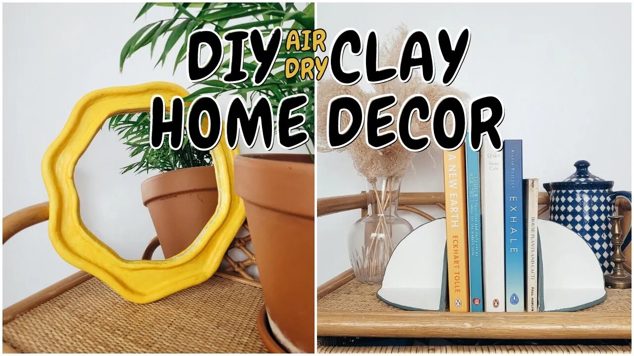 DIY AIR DRY CLAY HOME DECOR IDEAS - Aesthetic Decor | Funky Mirror and Bookends