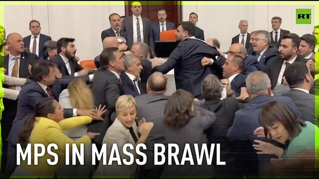 A fiery debate in Turkish parliament ends in violent brawl