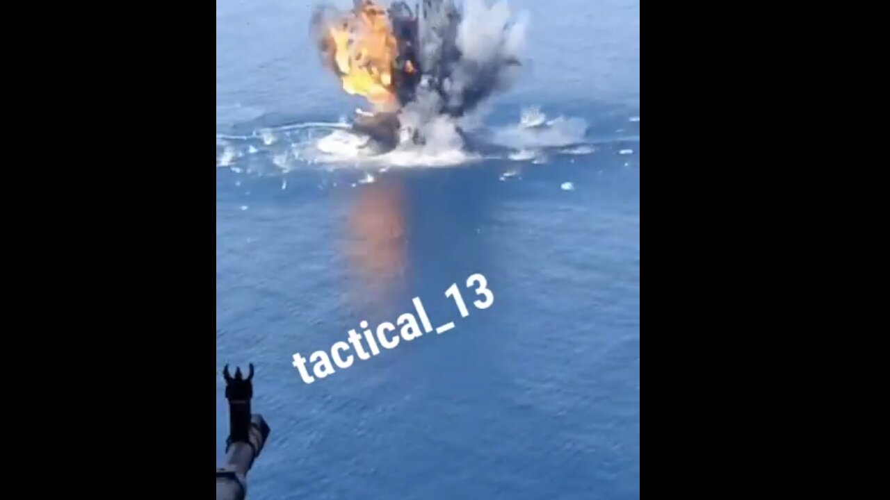 Russian Helicopter gunner destroying Ukrainian kamikaze drone boat