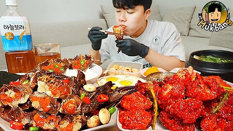 ASMR MUKBANG | Korean home meal, Marinated Raw Crabs, Fried egg recipe ! eating