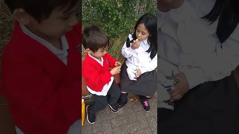 Cute little girl and her baby brother after school