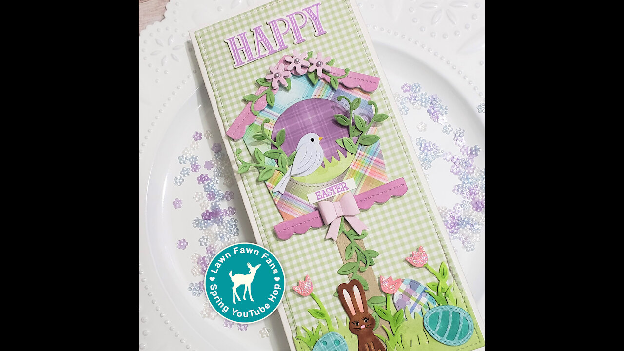 Handmade Slim Line Easter Card Featuring Lawn Fawn Products