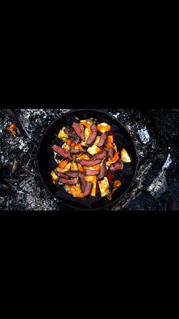 Steak Nachos with Foraged Onions. Campfire Cooking Wild edibles. Bushcraft recipe #shorts