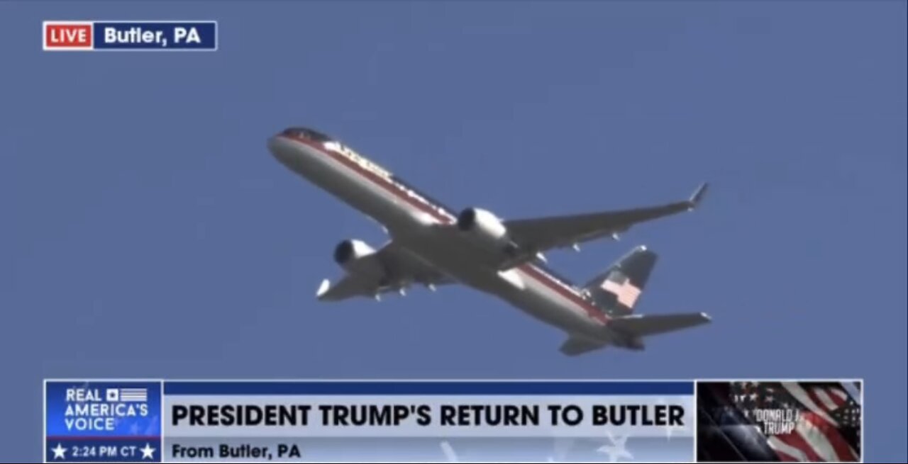 TRUMP❤️🇺🇸🥇🪽TRUMP FORCE ONE🤍🇺🇸🪽🏅🕺🛫FLY OVER BUTLER, PA MAGA RALLY💙🇺🇸🏅🪽🛫⭐️