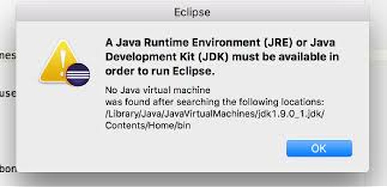 JRE or JDK must be available in order to run Eclipse. No java Virtual machine found