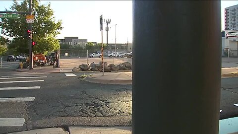 Metal fencing installed Friday on Stout St. and 22nd St. as part of Mayor Mike Johnston's first homeless sweep