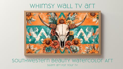 Watercolor Southwestern Aztec Bull Skull: Silent Art For Your TV, Frame TV and CanvasTV