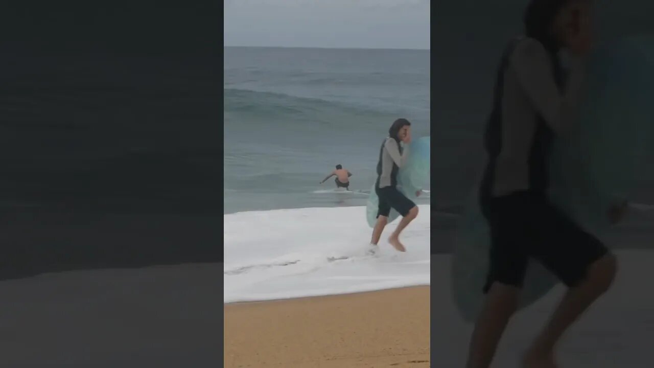 Skimboarder CHARGES FOR MASSIVE SHOREBREAK WAVE