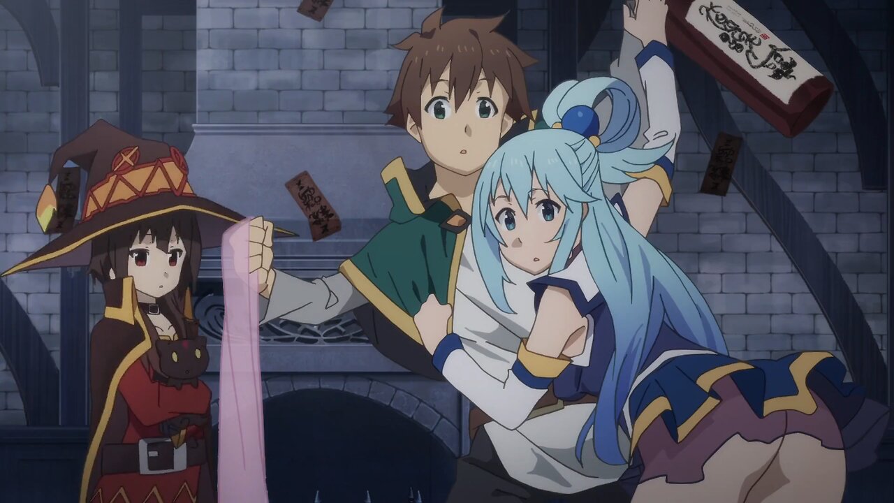 Konosuba 2 - Aqua and Kazuma fighting