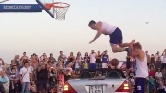 Dunk Over a Car Goes Horribly Wrong!