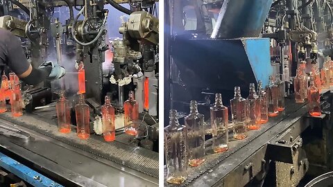 Manufacturing Process of a Wine Bottles in Factory