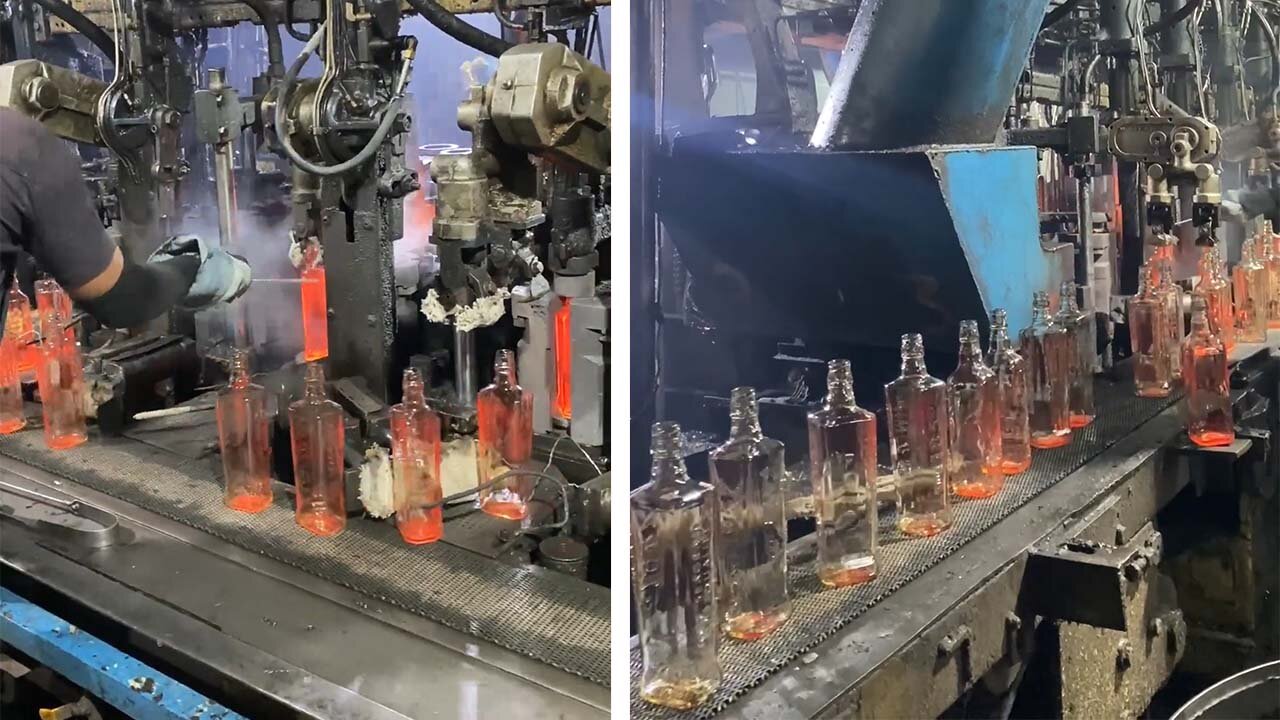 Manufacturing Process of a Wine Bottles in Factory