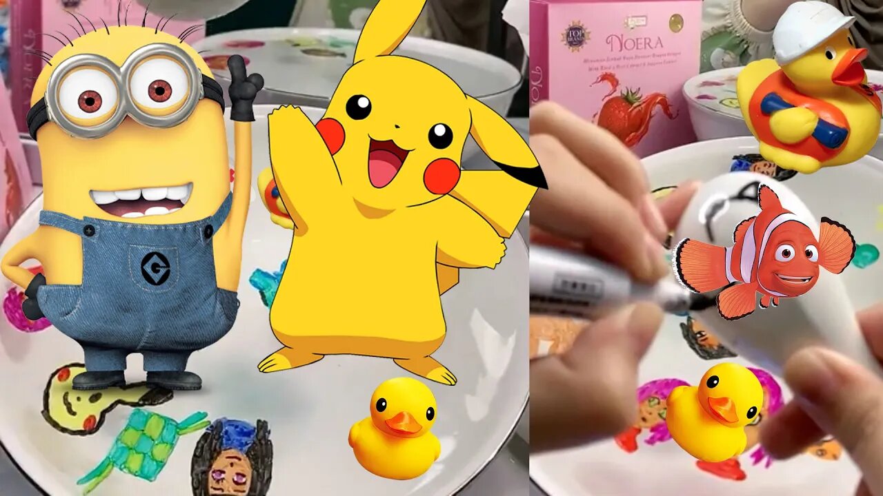 Menggambar Di Atas Air, Ada Spongebob, minion, kuda, sapi, panda, spiderman, nemo, hello kitty