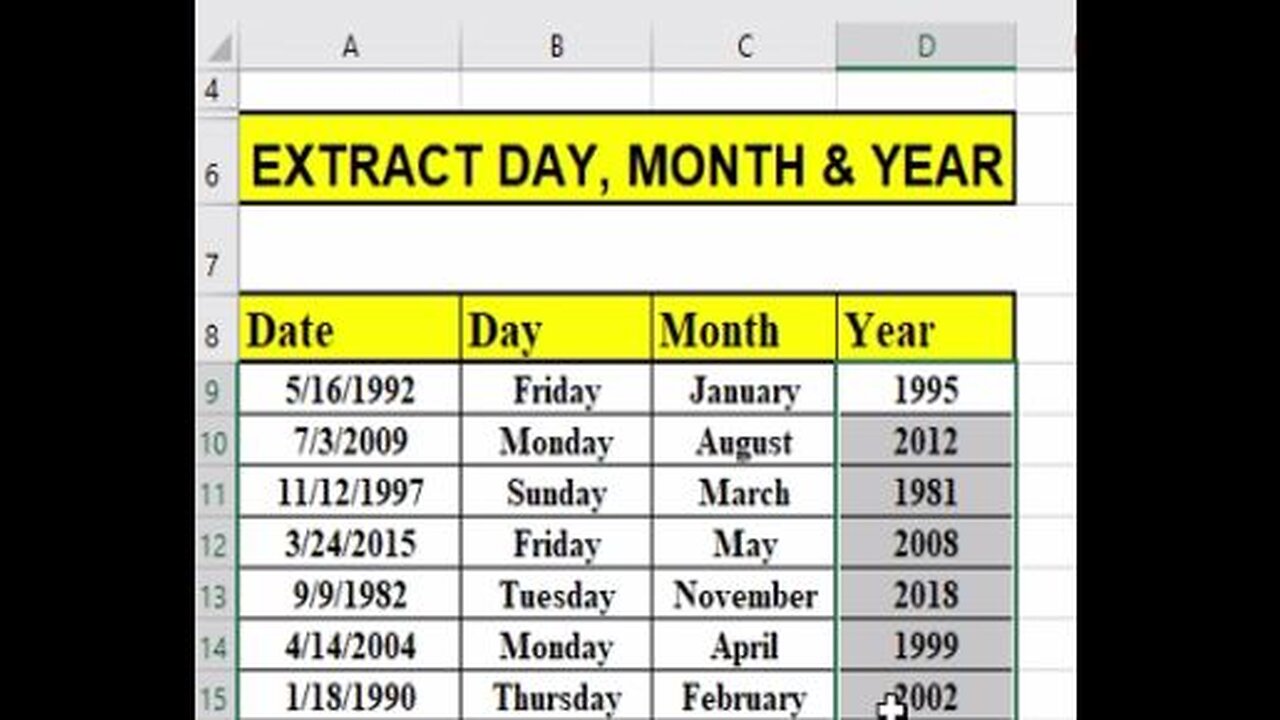 EXTRACT DAY, MONTH & YEAR IN EXCEL