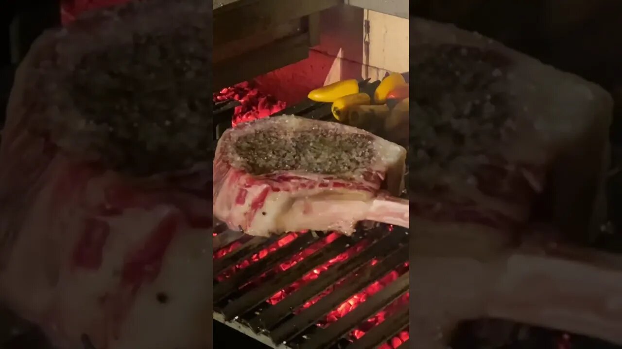 Wagu Tomahawk Steak this one is about $350 on a Argentinian grill. #meat #tomahawk #grill #bbq