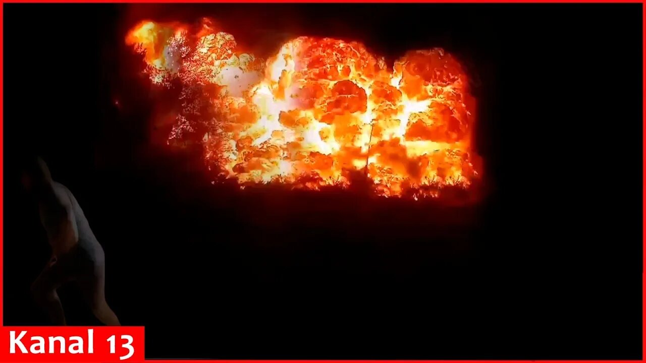 Another footage of powerful blast that took place at an oil base in Rostov at night