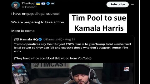 Tim Pool taking legal action against Kamala Harris