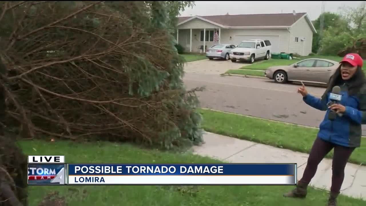 Damage left behind by possible tornado in Lomira