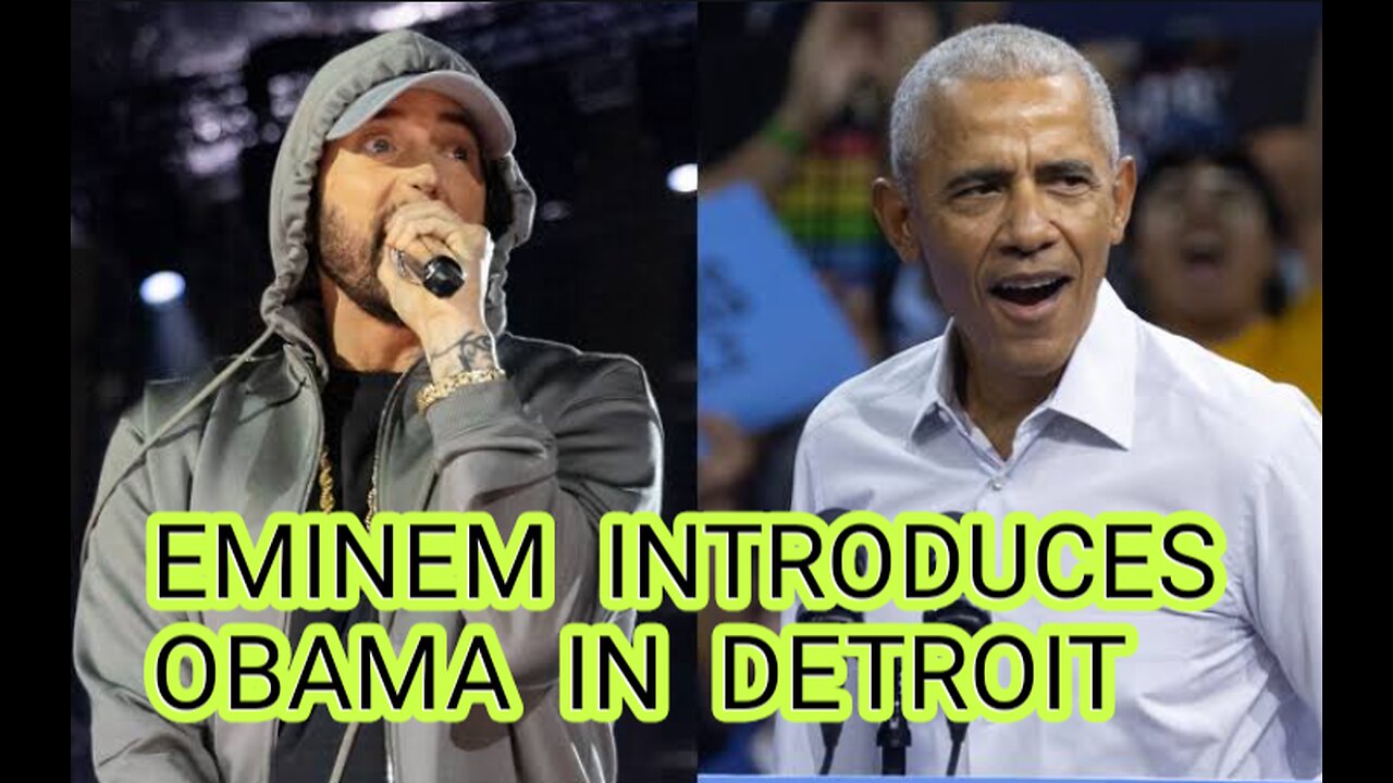 Eminem introduces Barack Obama at Detroit rally for Kamala Harris.