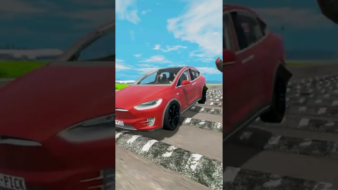 Tesla Model X vs 100 Speed Bumps – BeamNG.Drive #shorts