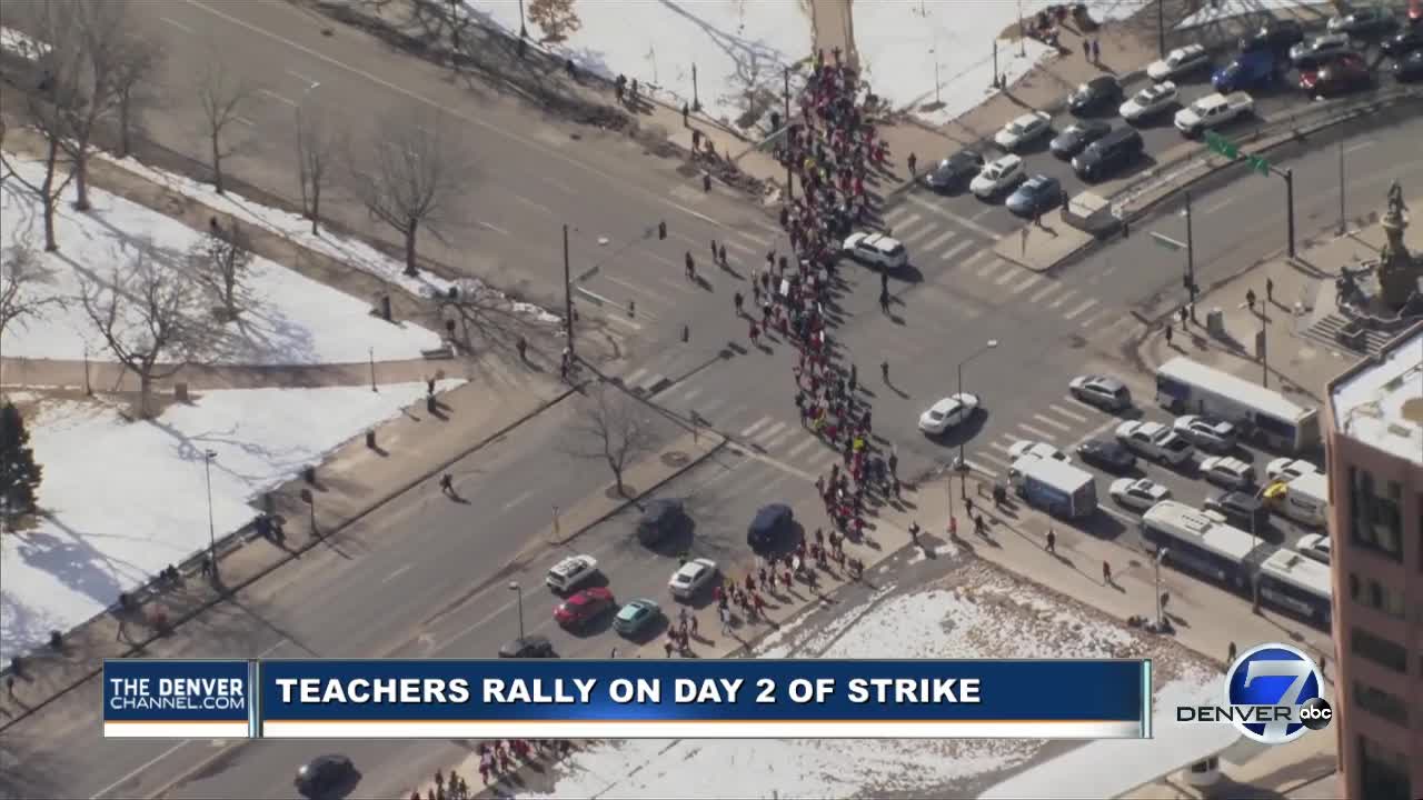 Denver teachers march to Civic Center Park on Day 2 of teachers strike