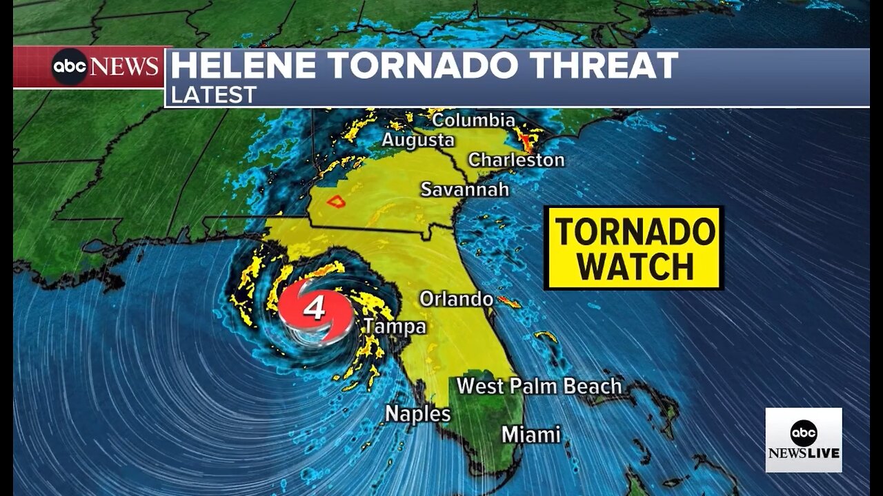 BREAKING: Massive HELENE to make landfall Tallahassee, Tornados Savannah, Storm surge West Coast