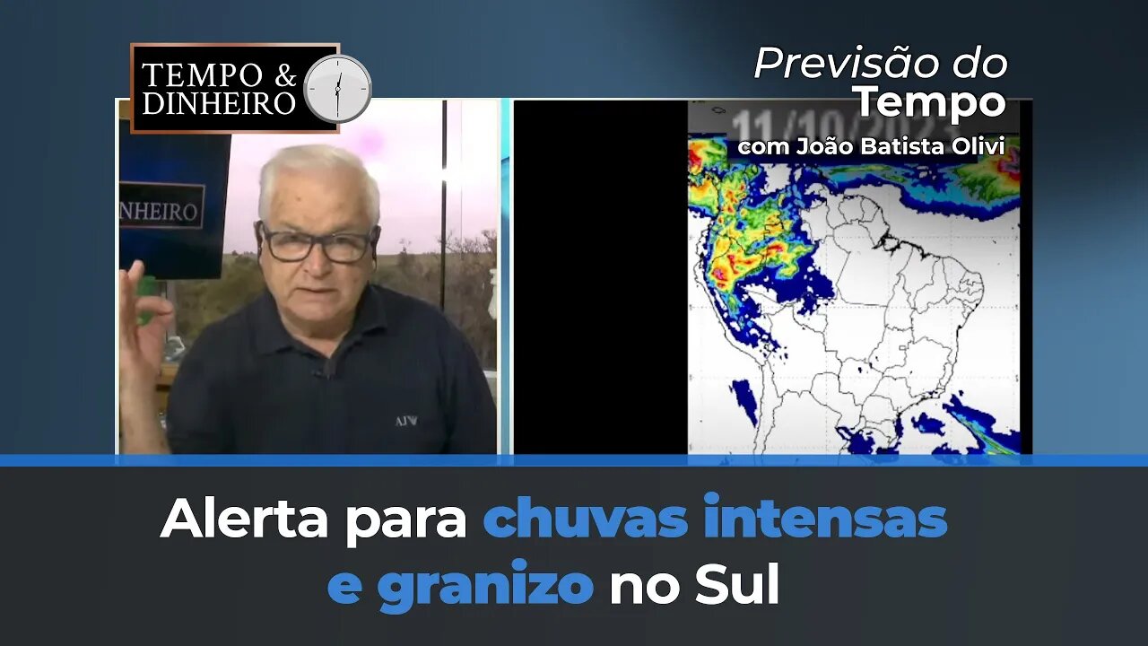 Alerta para chuvas intensas e granizo no Sul, com destaque para Santa Catarina e Paraná.