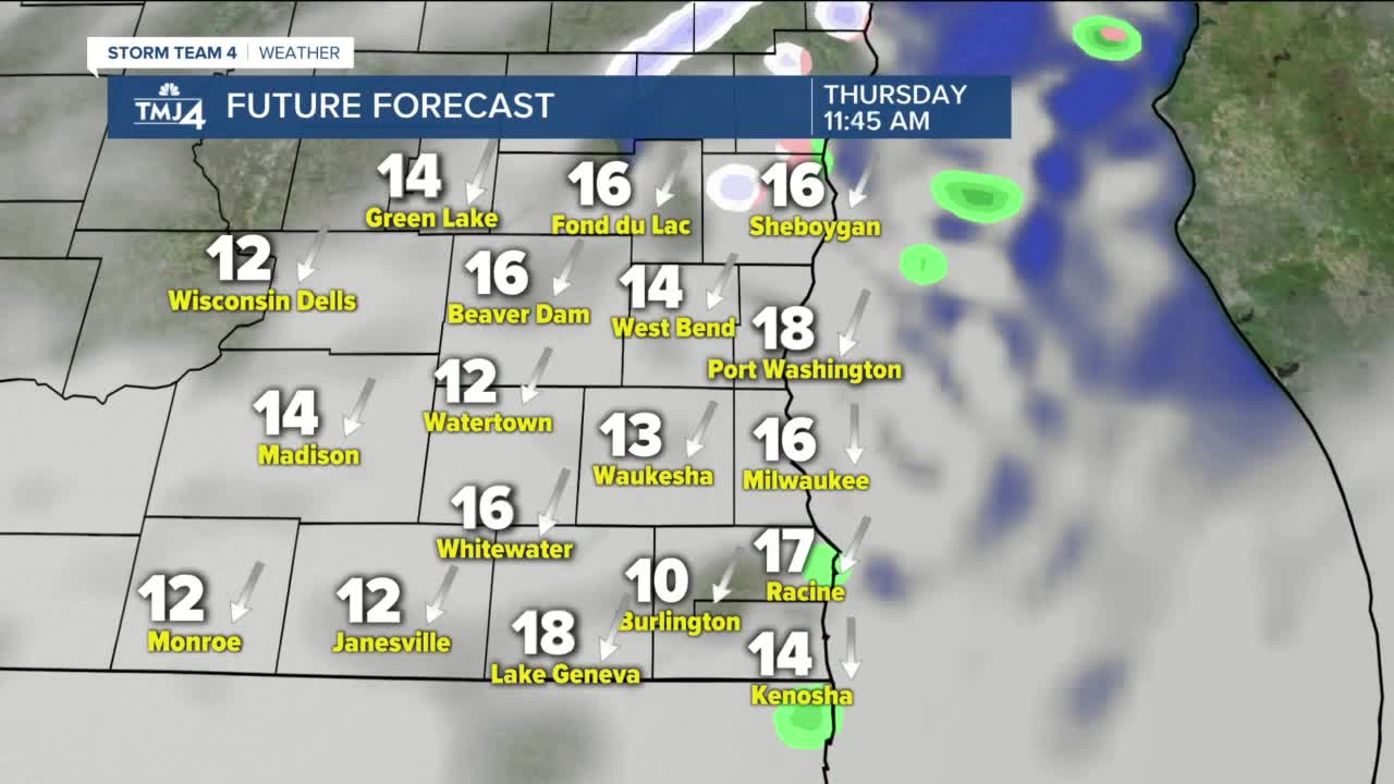 Slightly warmer and breezy Wednesday, with highs around 50