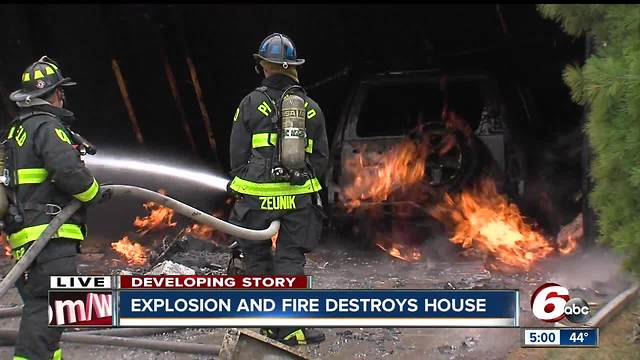 Explosion, fire destroys home in Camby