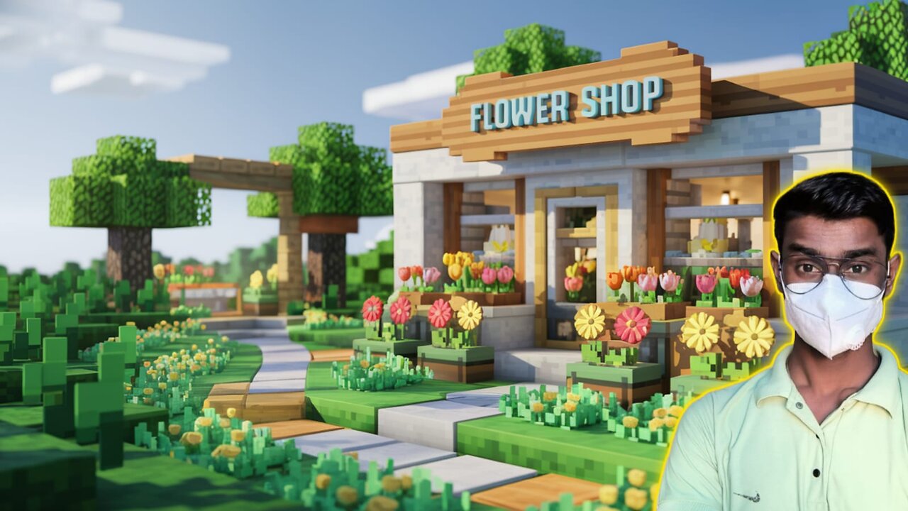 I Built Flowers Shop In Mincraft | Minecraft Builds | Minecraft 100 days - Ind David - Facecam