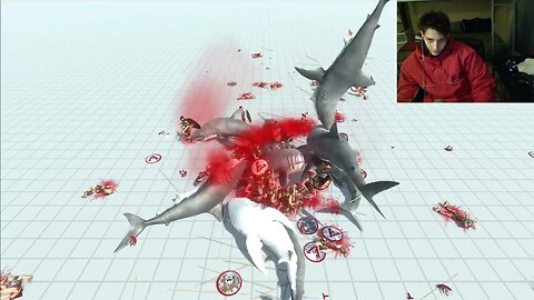 Great White Shark VS 50 Spartans In A Battle With Commentary In The Animal Revolt Battle Simulator