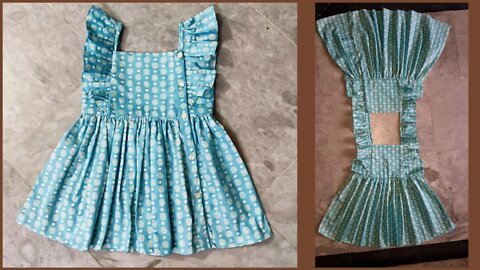 Side button putti ruffle frock cutting and stitching