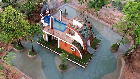 125 Days To Build most Creatively Modern Great Houseboat, Swimming Pool, Water slide