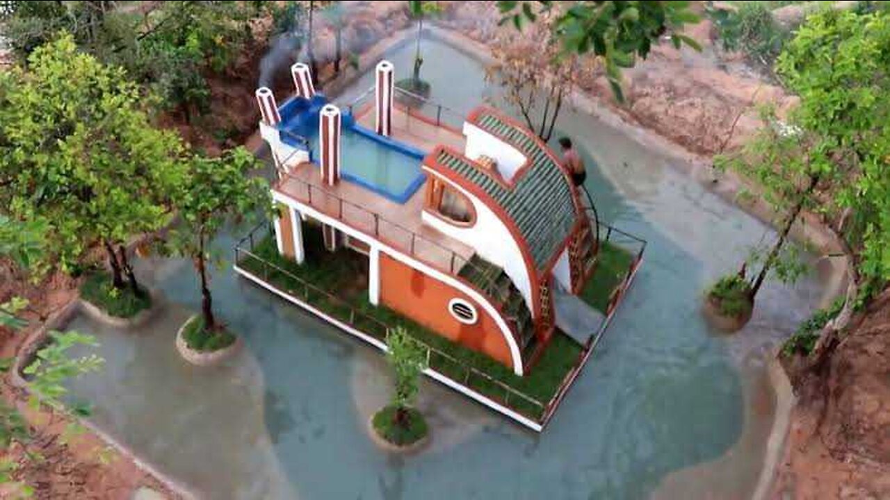 125 Days To Build most Creatively Modern Great Houseboat, Swimming Pool, Water slide