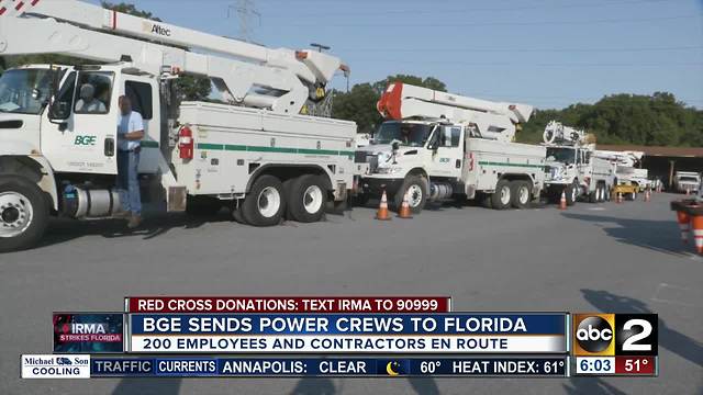 BGE sending power crews to help clean up after Irma