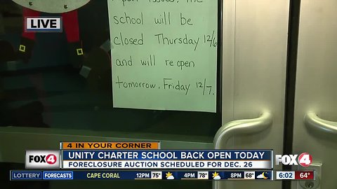 Unity Charter Cape Coral expected to re-open Friday