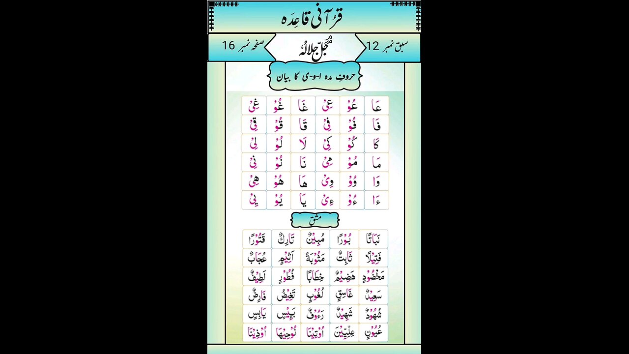 Noorani Qaida Lesson 12 Sabak No 12 Page No 16