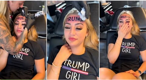 Brainwashed Psychopath Woman Gets 'Trump' Tattoo on Forehead!